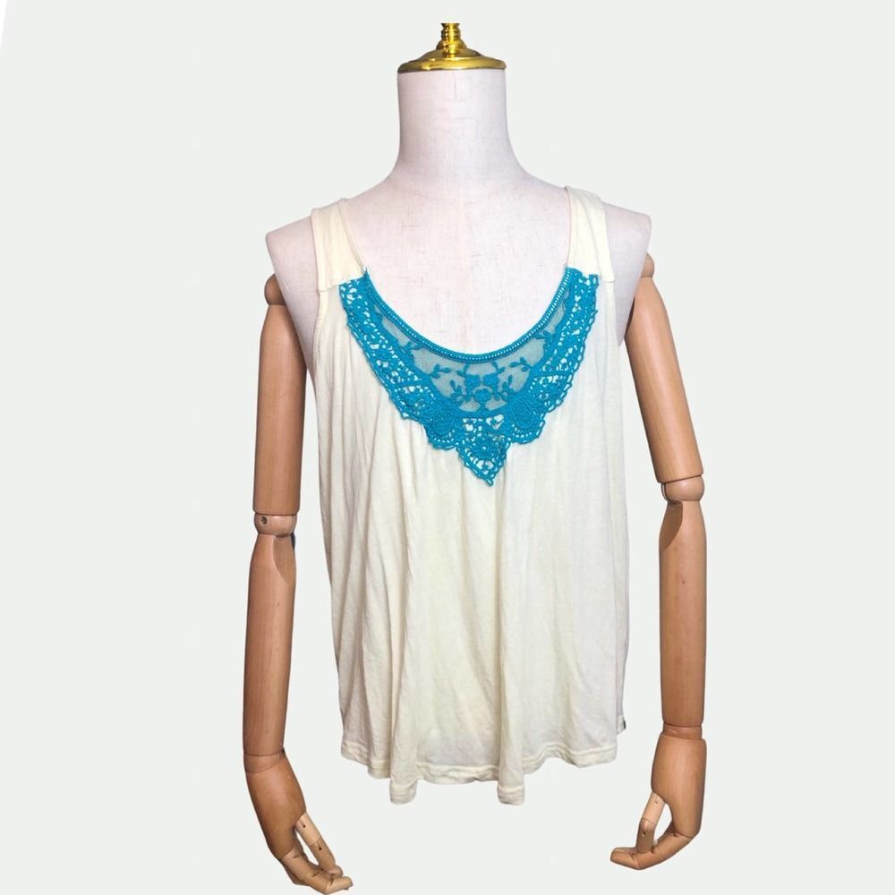 Cruel Tank Top XL Sleeveless Lace Embroidery Summer Flowy Yellow